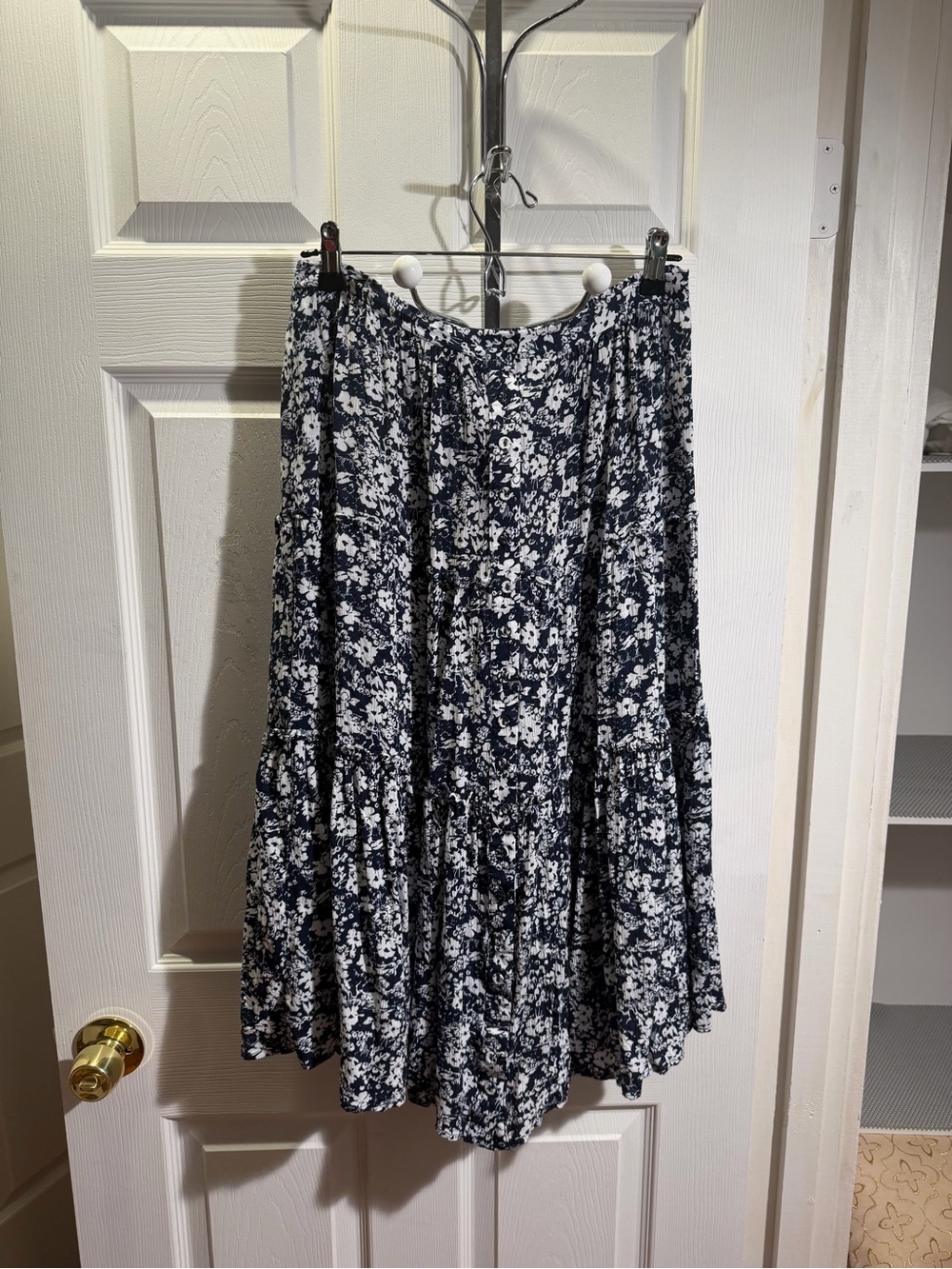 Cynthia Rowley Navy & White Floral Tiered Midi Skirt